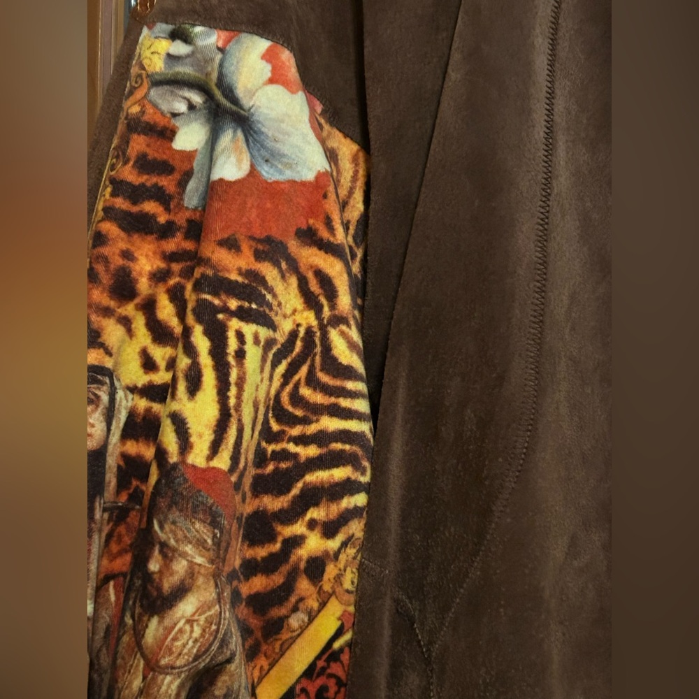 Julian K Vintage Oversized Leather & Cotton Jacket Middle Eastern Design Size S - Picture 11 of 16